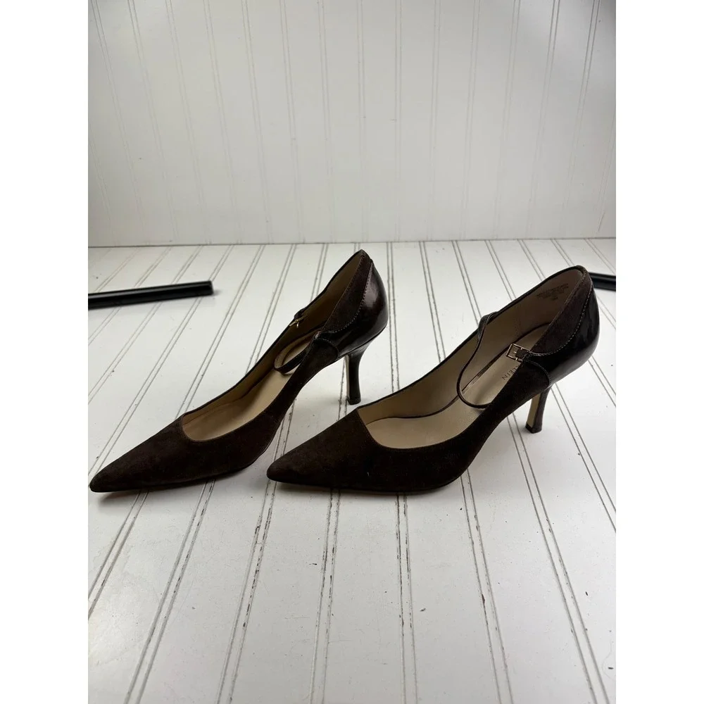 Anne Klein Vintage Y2K Brown Suede Mary Jane Pointed Toe Heels Women's Size 9M